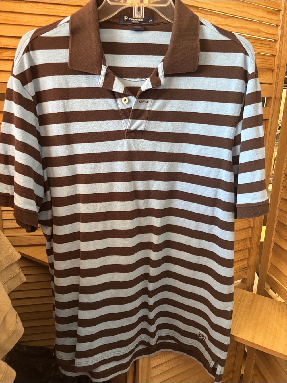 Cremieux Brown & Light Blue Striped Polo Large